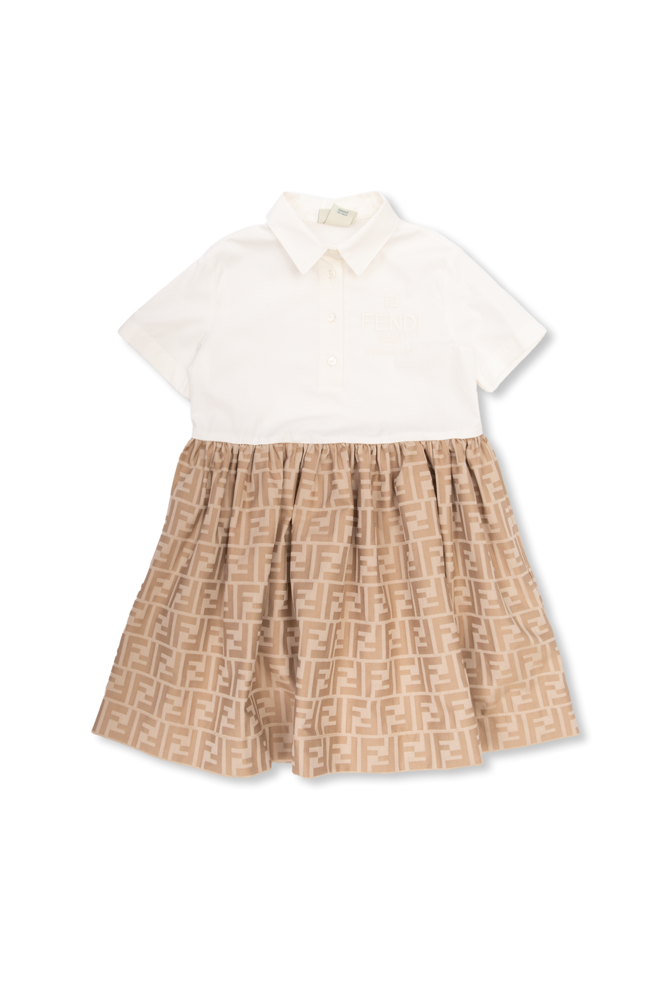 SchaferandweinerShops GQ Fendi logo pattern intarsia jumper Beige Monogrammed dress Fendi Kids